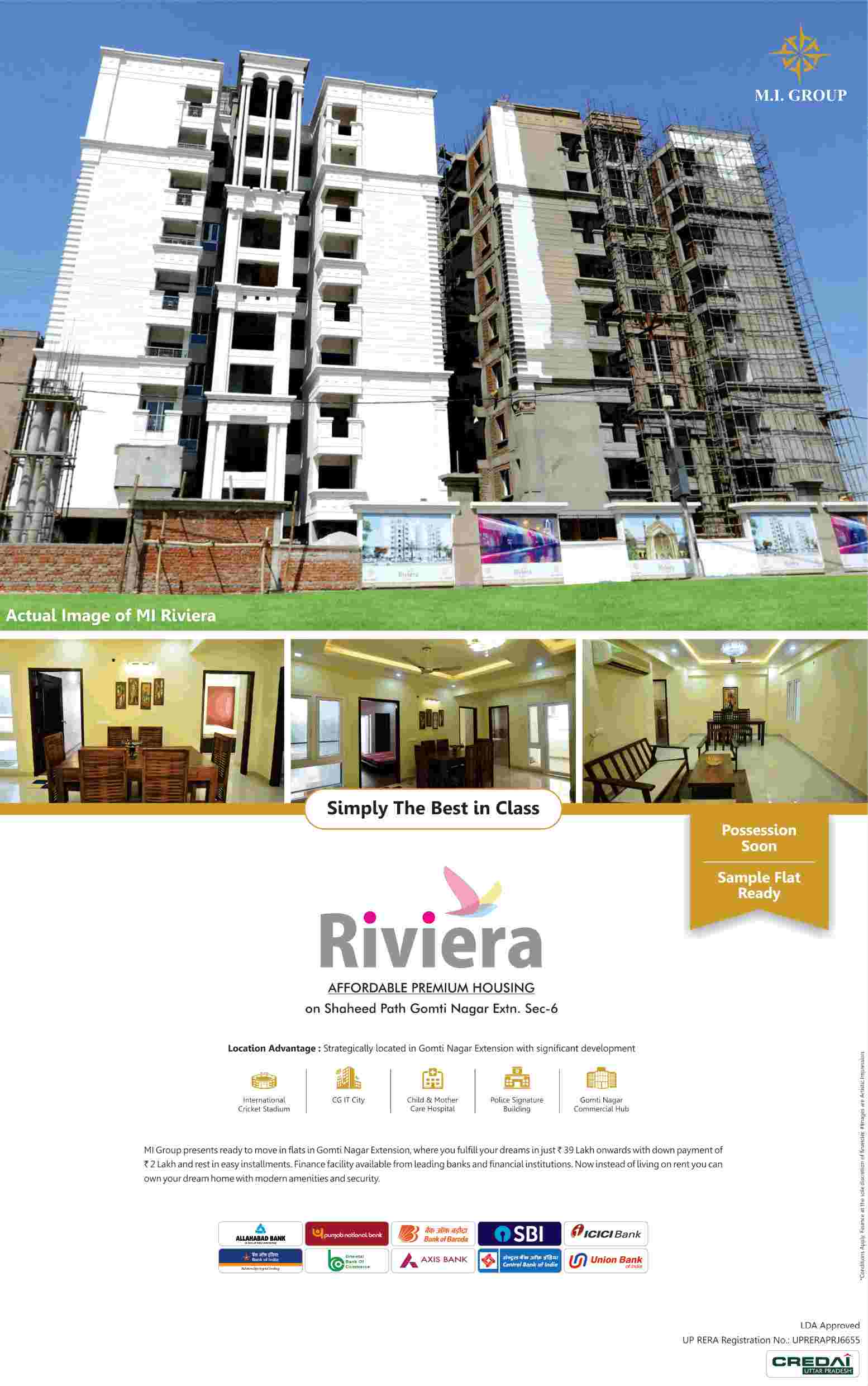 Pay just Rs. 2 lacs and book your home at MI Riviera in Lucknow